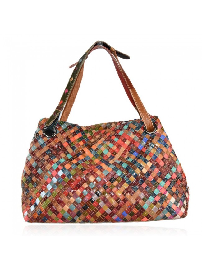 Woven leather bag with patchwork - 9328