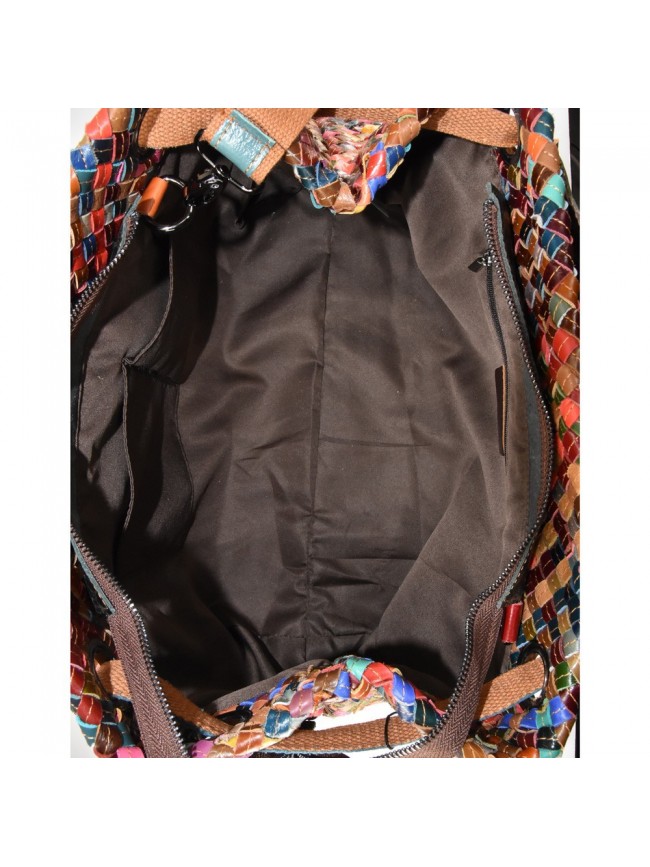 Woven leather bag with patchwork - 9328