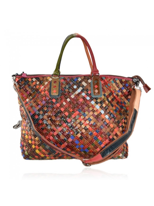 Borsa in pelle patchwork intrecciato - 9338