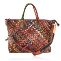 Woven leather bag with patchwork - 9338