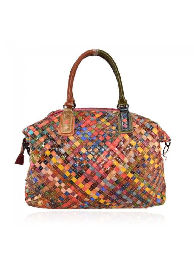 Borsa in pelle patchwork intrecciato...