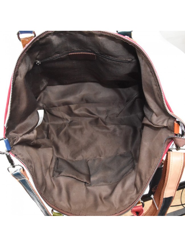 Woven leather bag with patchwork - 9338