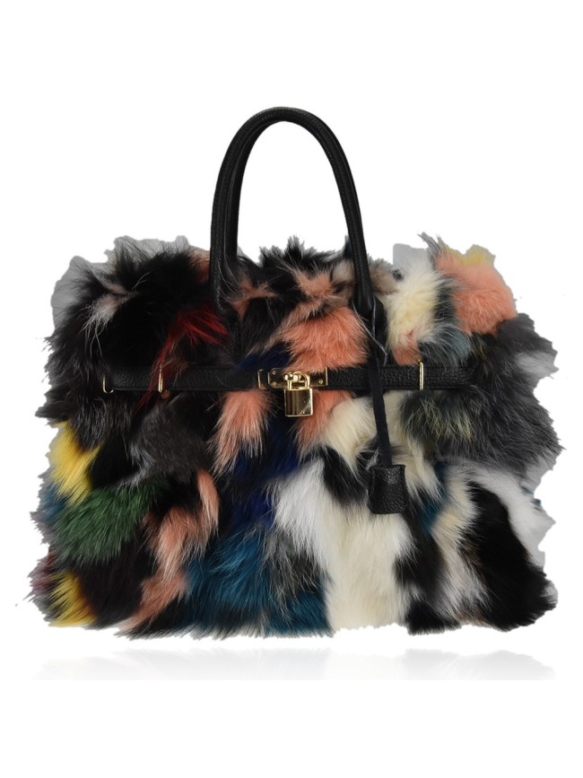 Borsa in pelle con pelo volpino -...