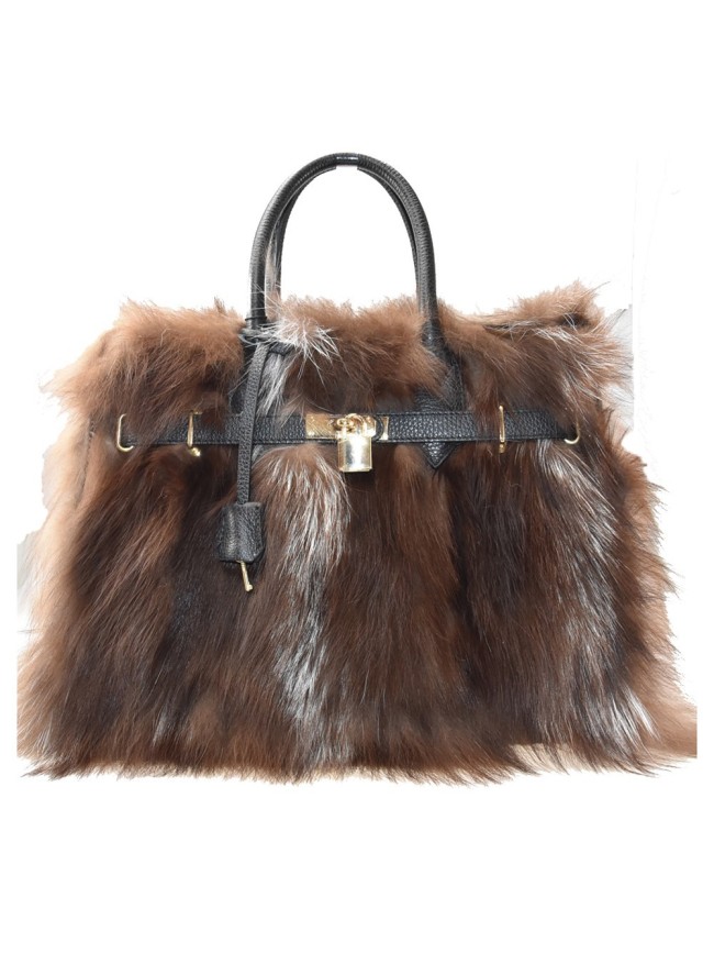 Borsa in pelle con pelo volpino -...