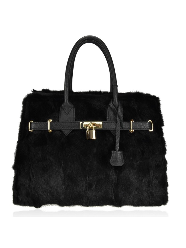 Borsa in pelle con pelo volpino -...