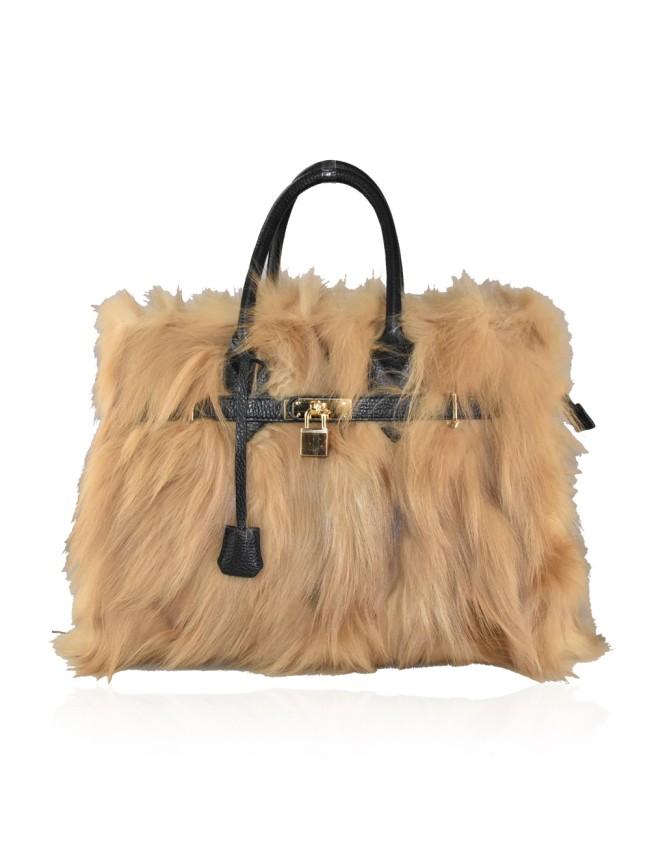 Borsa in pelle con pelo volpino -...