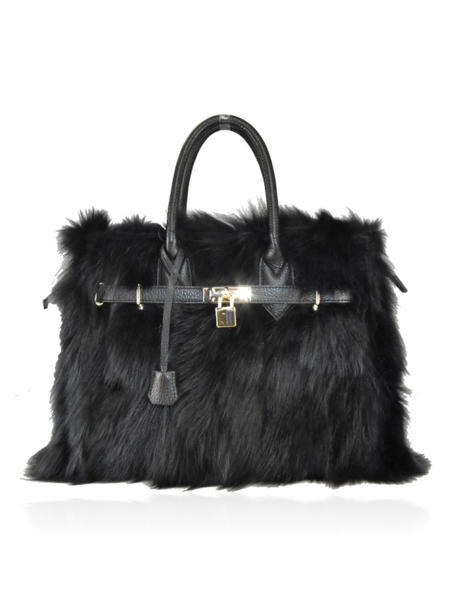 Borsa in pelle con pelo volpino -...