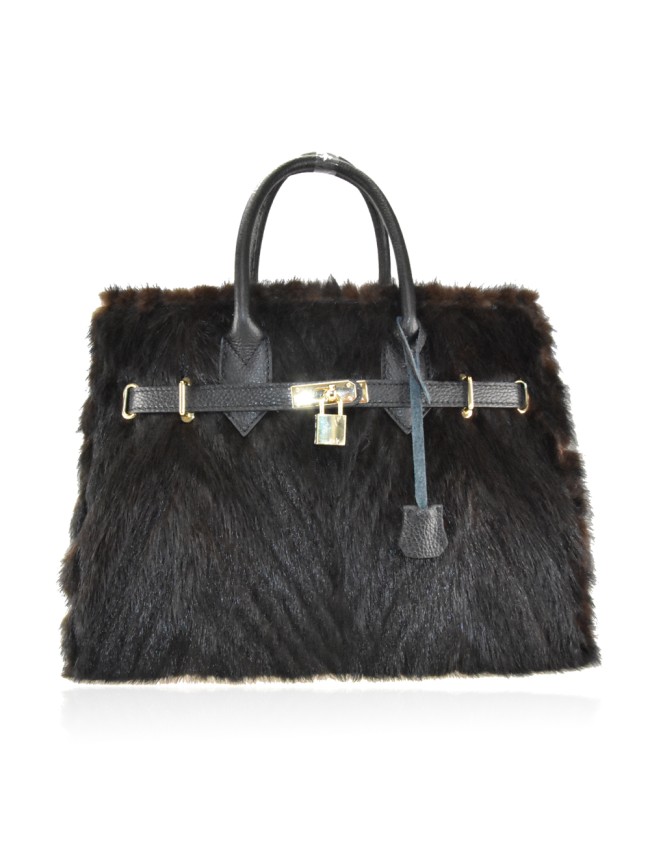 Borsa in pelle con pelo volpino - FOX1208135