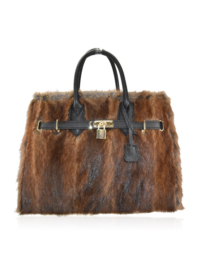 Borsa in pelle con pelo volpino -...