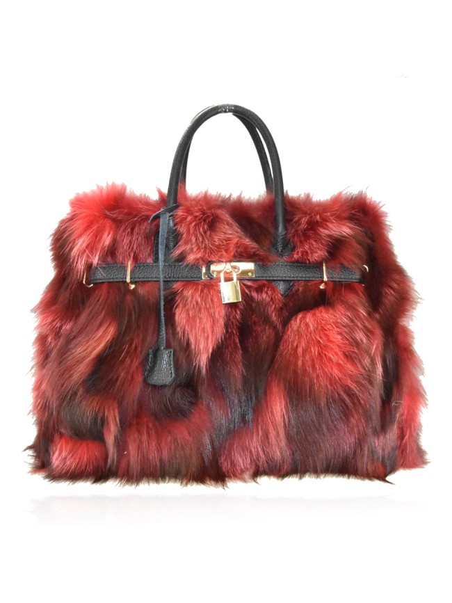 Borsa in pelle con pelo volpino -...