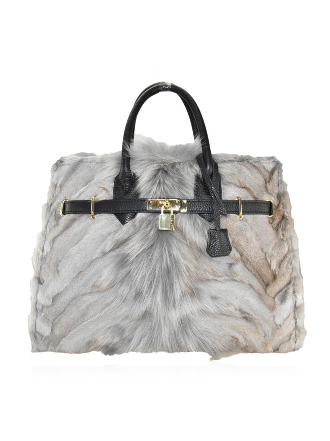 Borsa in pelle con pelo volpino -...