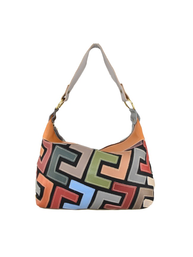 Leather shoulder bag with patchwork -...