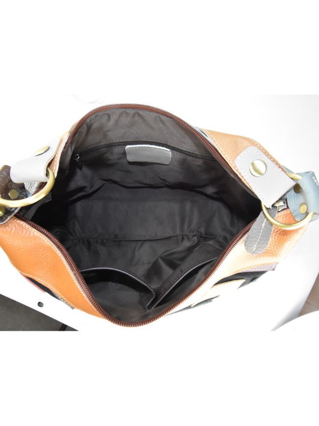 Leather shoulder bag with patchwork -...