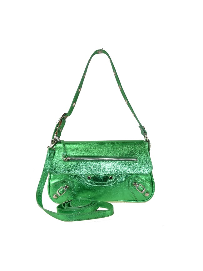 Woman leather shoulder bag with studs...