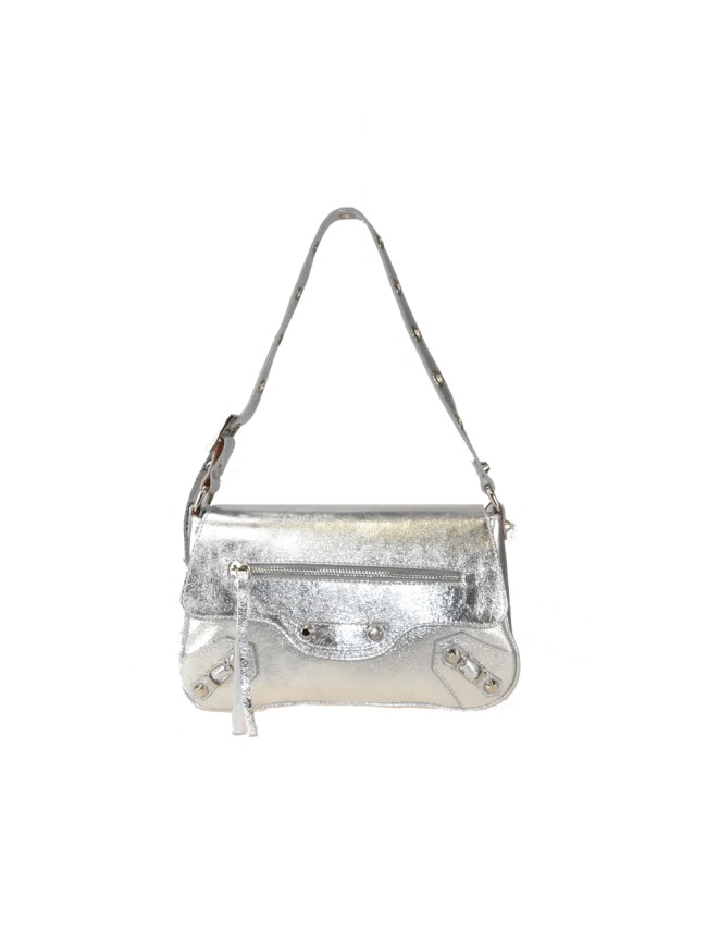 Woman leather shoulder bag with studs...