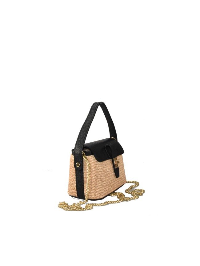 Borsa a mano  in pelle e raffia con...