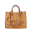 Borsa a mano  in ecopelle e raffia con tracolla - PH4053