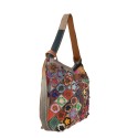 Borsa da spalla convertibile in zaino intrecciato patchwork - 1140