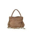 woven vintage Leather hand bag with shoulder strap - YC49854