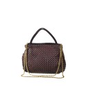 woven vintage Leather hand bag with shoulder strap - YC49854