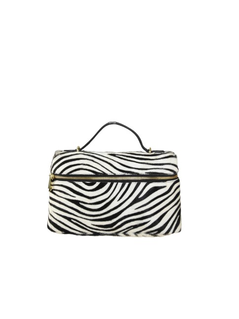 Leather fur handbag with...