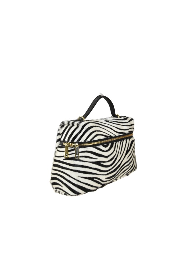 Leather fur handbag with shoulder...