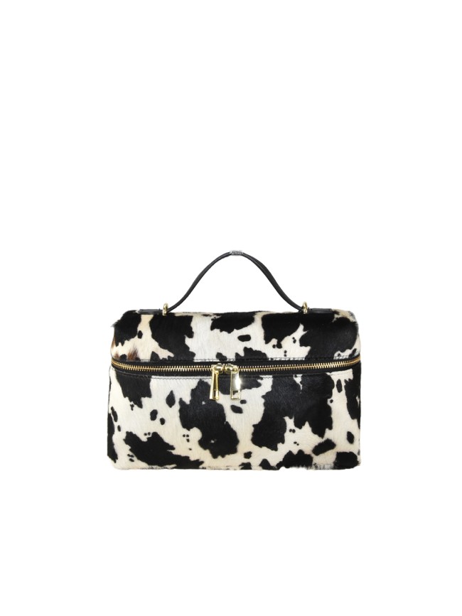 Leather fur handbag with shoulder...