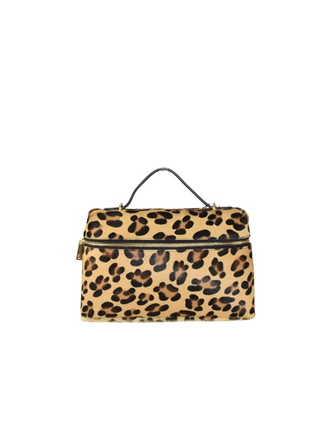 Leather fur handbag with shoulder...