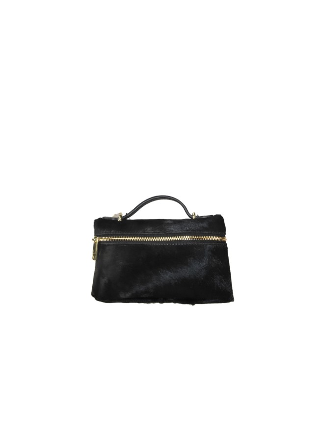 Leather fur handbag with shoulder...