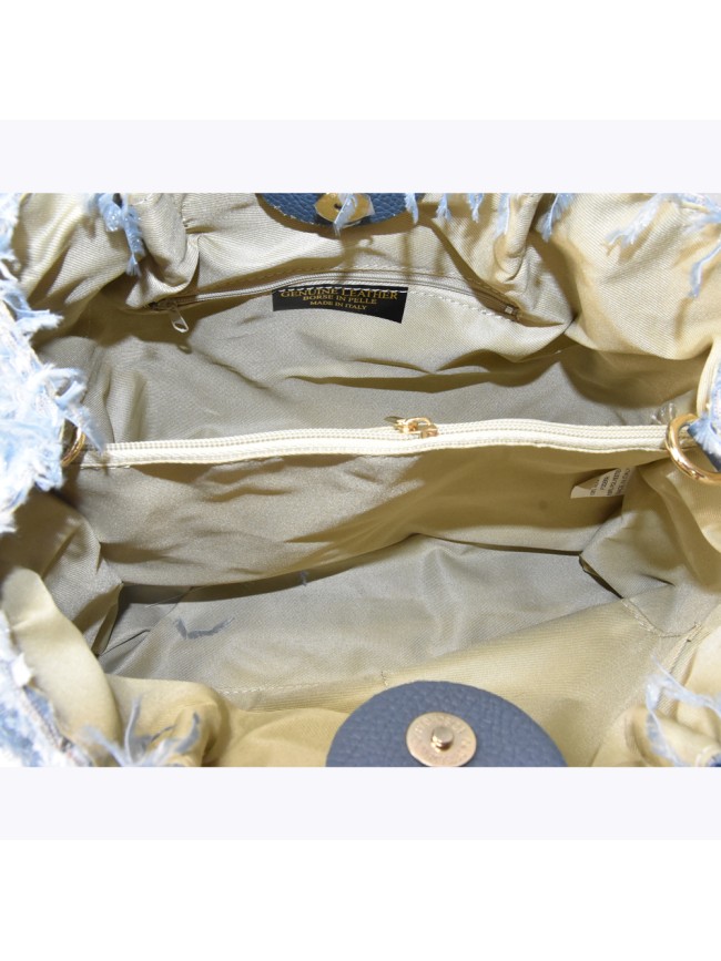 Woman leather & textile shoulder bag...