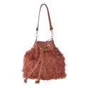 Woman leather & textile shoulder bag - PS25827