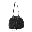 Woman leather & textile shoulder bag - PS25827
