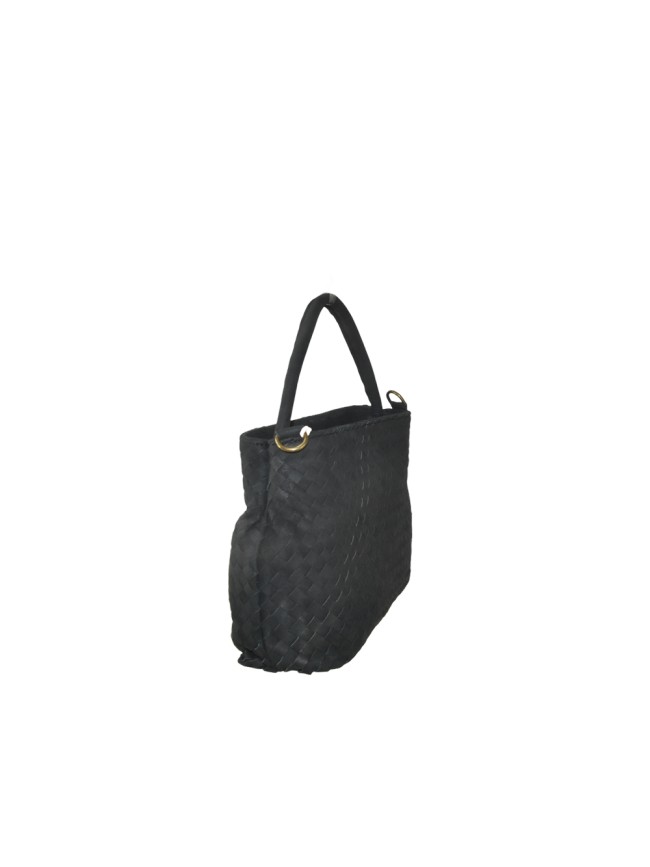 Woman leather hand bag with woven -...