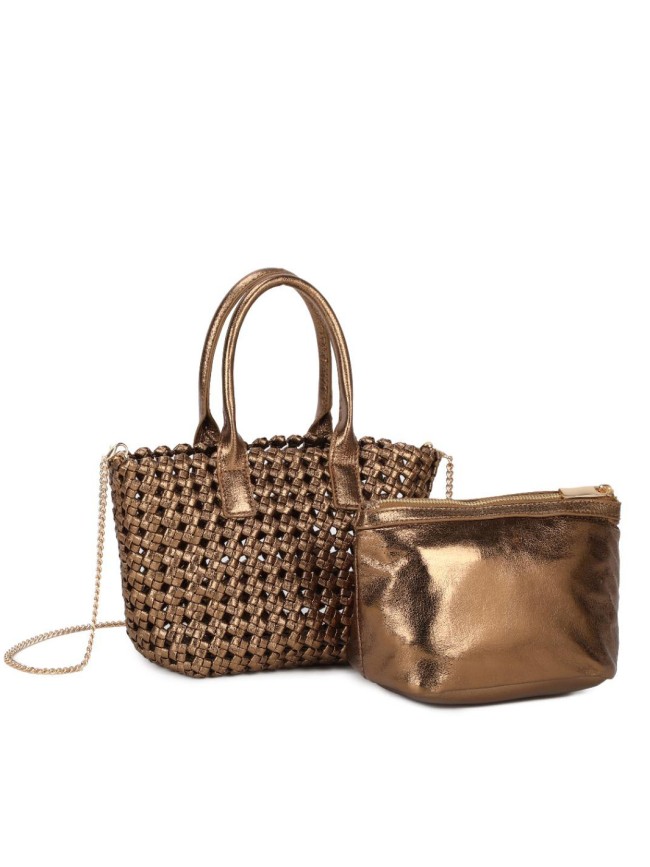 Woman woven synthetic leather hand...