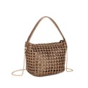 Borsa a mano donna in similpelle intrecciato con tracolla in catena - PF722
