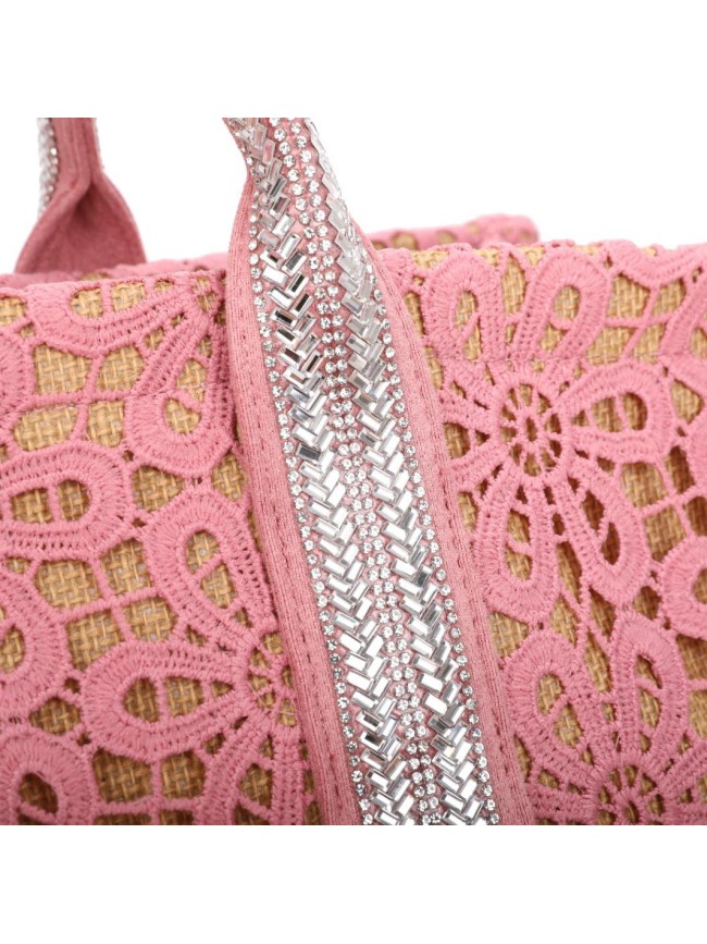 Hemp & lace hand bag with shoulder...