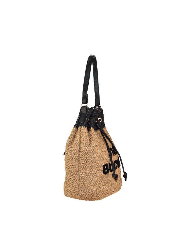 Borsa secchiello donna in raffia con...