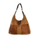 Woman vintage leather & kanvas shoulder bag - TS45850