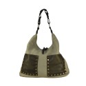 Borsa donna a spalla in vera pelle e kanvas vintage - TS45850