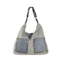 Borsa donna a spalla in vera pelle e kanvas vintage - TS45850