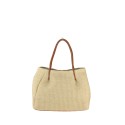 Borsa donna in raffia e pelle con tracolla regolabile - KC29832