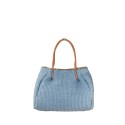 Borsa donna in raffia e pelle con tracolla regolabile - KC29832