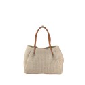 Borsa donna in raffia e pelle con tracolla regolabile - KC29832