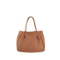 Borsa donna in raffia e pelle con tracolla regolabile - KC29832