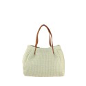 Borsa donna in raffia e pelle con tracolla regolabile - KC29832