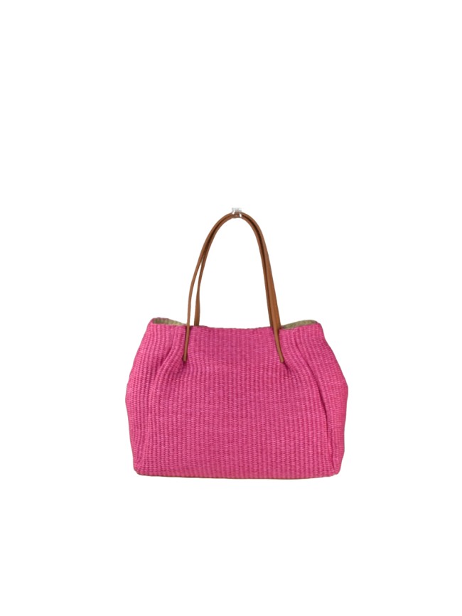 Borsa donna in raffia e pelle con tracolla regolabile - KC29832