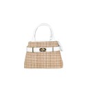 Borsa a mano  in pelle e raffia con tracolla - QN39843