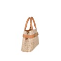 Borsa a mano  in pelle e raffia con tracolla - QN39843