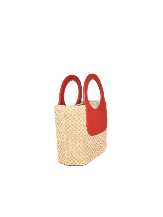 Borsa a mano in pelle e raffia con...
