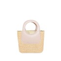 Borsa a mano in pelle e raffia con tracolla - RQ39843